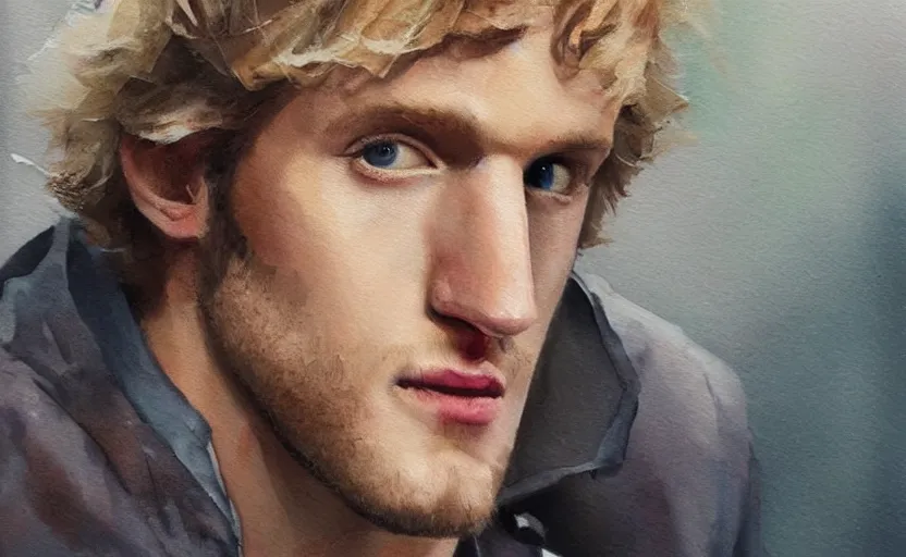 Prompt: a painting of a logan paul trending on artstation in the style of greg rutkowski, 3 d, watercolor, beautiful, young, portrait