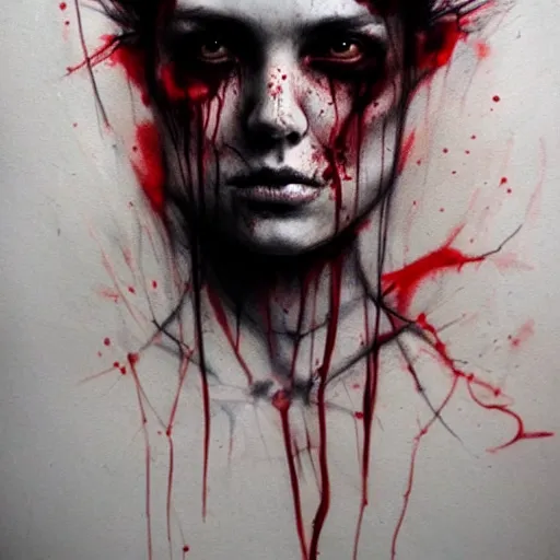 Prompt: Portrait of Belial. fear inspiring mood. by Agnes Cecile but in charcoal and blood. on a pergament parchment.