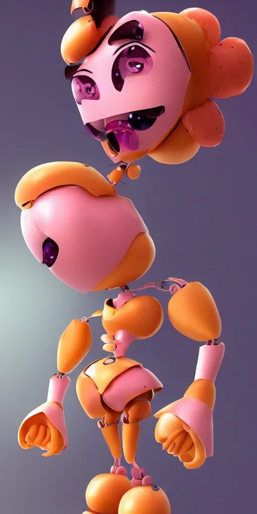 Image similar to very beautiful peach cartoon character robots need love