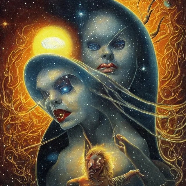Image similar to a painting of the starchild by johfra bosschart, dark fantasy art, high detail, trending on artstation