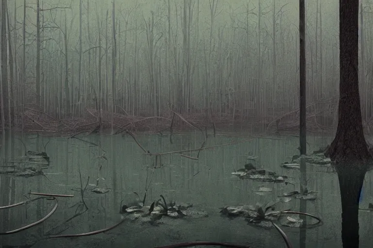 Prompt: scene from louisiana swamps,, neon cross, voodoo, 8 k, hyper detailed, artwork by tim eitel