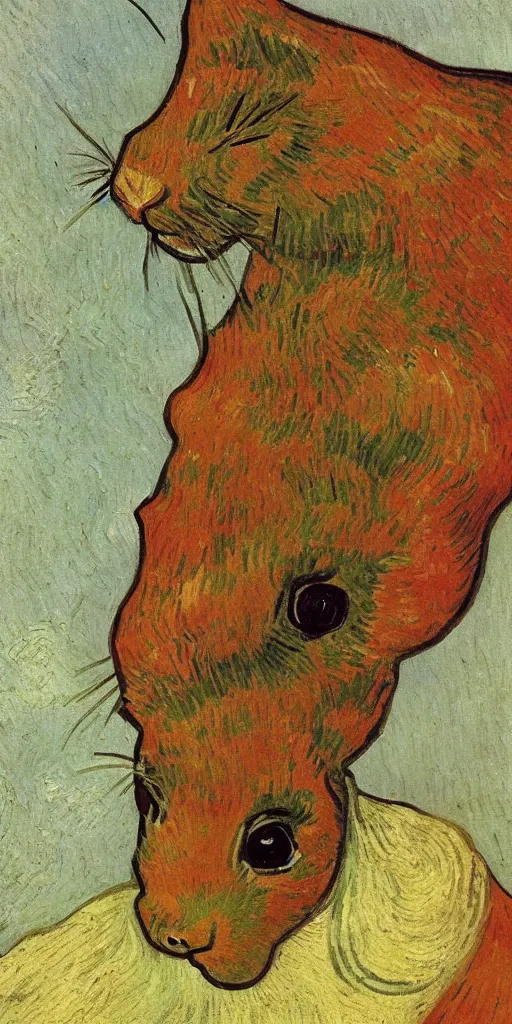 Prompt: a portrait of a rabbit, head and shoulders, riding a horse, oil painting by Van Gogh
