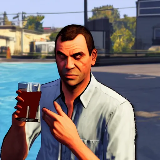 Prompt: michael from gta v drinking alcohol
