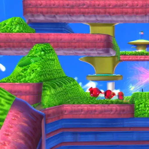 Image similar to a screenshot of the Chao Garden in Sonic Adventure 2 Battle