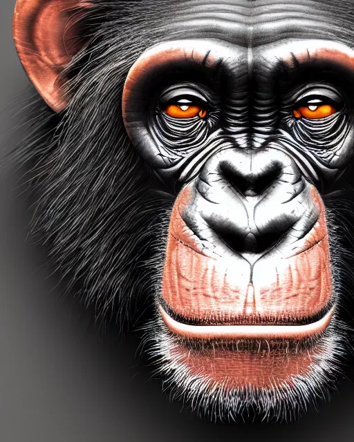 Image similar to very detailed high resolution illustration portrait of a chimpanzee wearing armor, backlit, stars, night, surrounded, 3 d, 8 k, extremely detailed, artstation, award winning