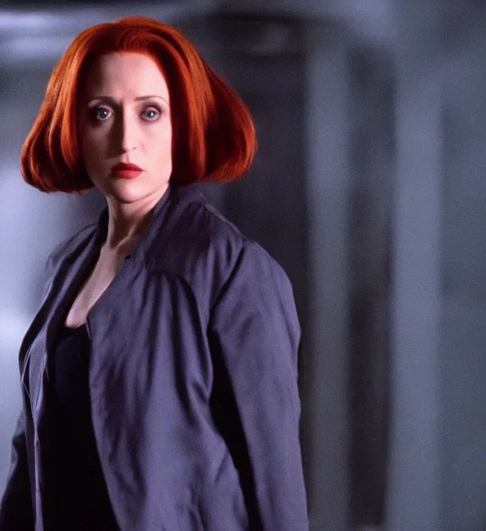 Prompt: film still of raven bird as scully in x - files movie, 4 k