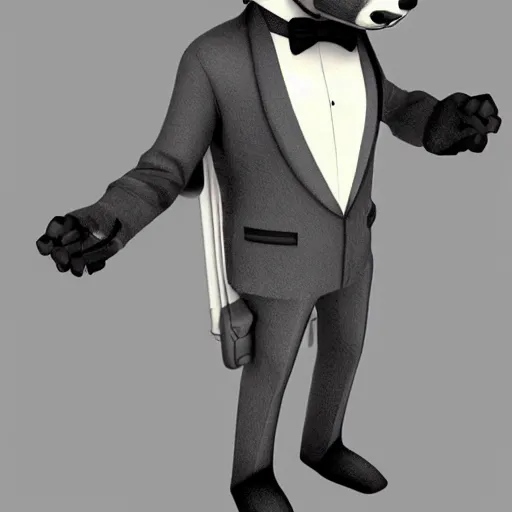 Prompt: anthropomorphic furry badger wearing a tuxedo at a train station , Artstation