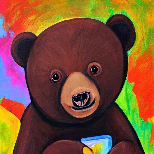 Image similar to A painting of 🐻 painting a self portrait, infinite recursion