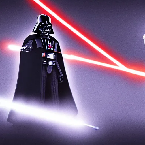 Image similar to darth vader lightsaber duel against anakin skywalker, dramatic lighting, epic scene