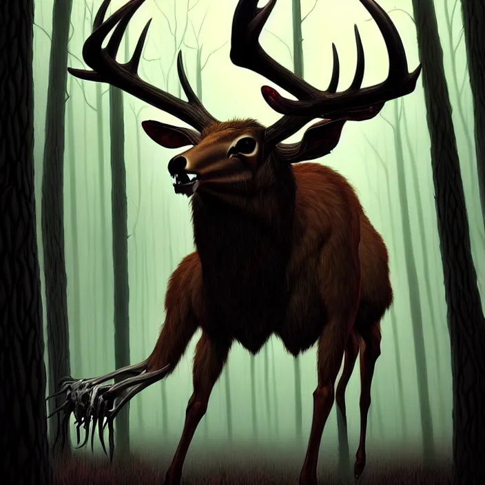 anthropomorphic humanoid crouching deer monster in a, Stable Diffusion
