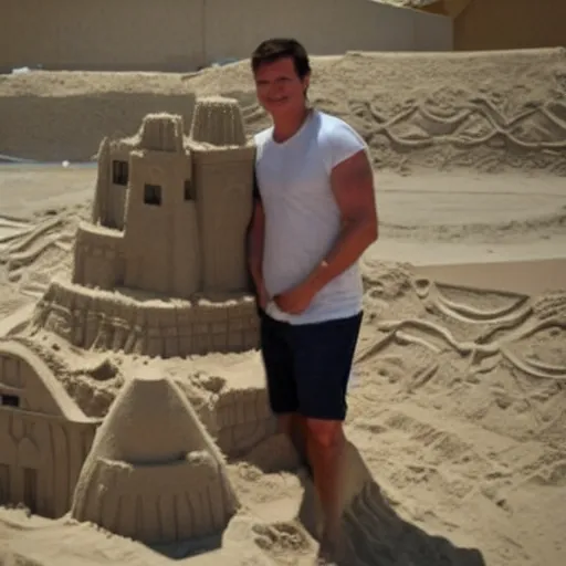 Image similar to a sandcastle in the shape of nathan fillion