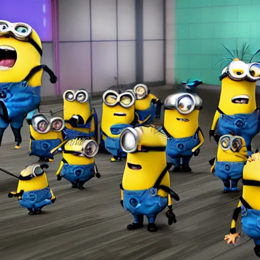 Image similar to despicable me minions playing counter strike; global offensive, game screenshot