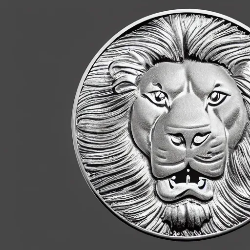 Image similar to a commemorative silver coin depicting a noble lion