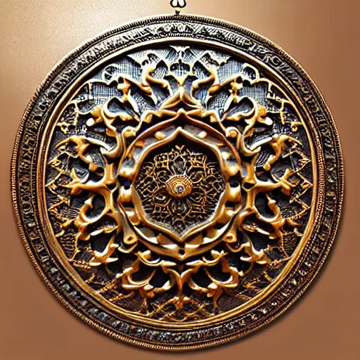 Image similar to gorgeous ornated bronze realistic detailed makkah city wall decoration with filigree