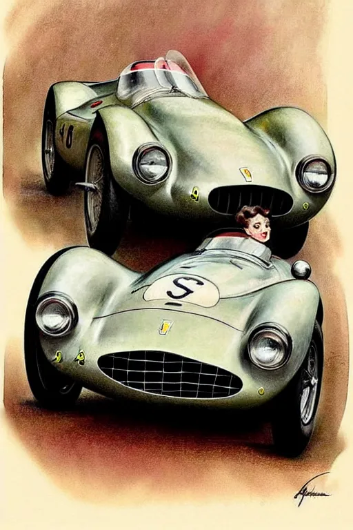 Image similar to (((((1950s racing Ferrari . muted colors.))))) by Jean-Baptiste Monge !!!!!!!!!!!!!!!!!!!!!!!!!!!