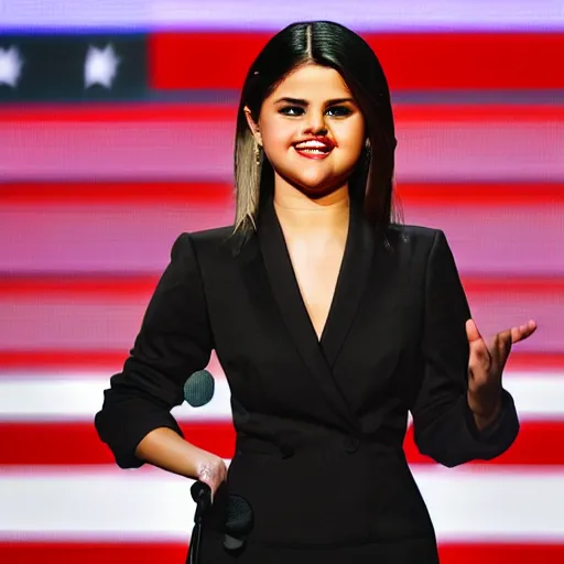 Image similar to Hyperdetailed Selena Gomez as a presidential candidate