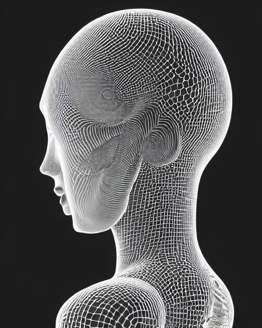 Image similar to mythical dreamy black and white organic translucent bio-mechanical spinal ribbed profile face portrait detail of mechanical beautiful female angelic-human-queen-cyborg, highly detailed, intricate crystal jelly steampunk ornate, poetic, 3D render, digital art, octane render, 8K artistic photography, photo-realistic, by Dora Maar