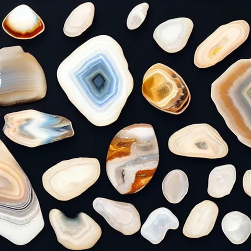 Image similar to a studio portrait of banded agates with the letter in the banding white background