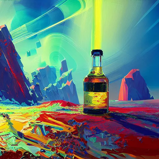 Image similar to alcohol under the microscope, Bright colors, hyperrealism, no blur, 4k resolution, ultra detailed, style of Anton Fadeev, Ivan Shishkin, John Berkey
