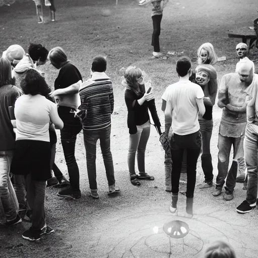 Prompt: photograph of people bonding around a firecircle, kismet, shot from behind