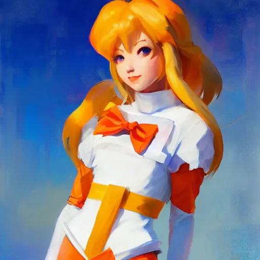 Image similar to greg manchess portrait painting of sailor venus as overwatch character, medium shot, asymmetrical, profile picture, organic painting, sunny day, matte painting, bold shapes, hard edges, street art, trending on artstation, by huang guangjian and gil elvgren and sachin teng