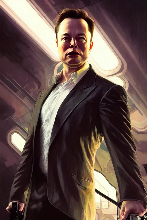 Image similar to elon musk as agent smith from the matrix, realistic portrait, symmetrical, highly detailed, digital painting, artstation, concept art, smooth, sharp focus, illustration, cinematic lighting, art by artgerm and greg rutkowski and alphonse mucha