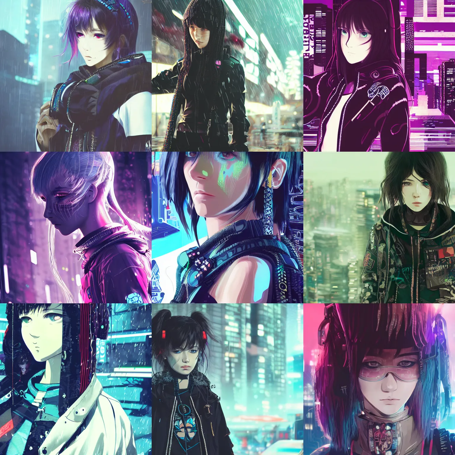 Prompt: very cool girl wearing cyberpunk intricate streetwear, beautiful, detailed portrait, intricate complexity, by kyoto animation. 4 k, beautiful, cinematic dramatic atmosphere