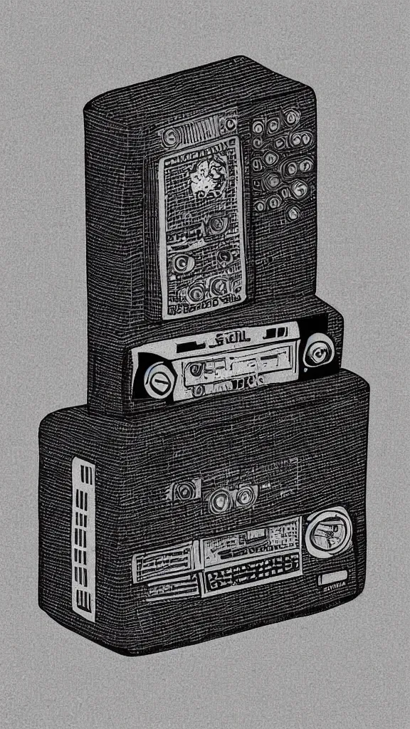 Prompt: corporate gen - x cyber illustration of a radio by skolos wedell