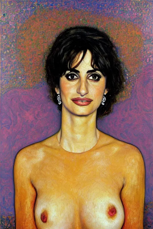 Image similar to oil painting, portrait of penelope cruz, artwork by gustav klimt