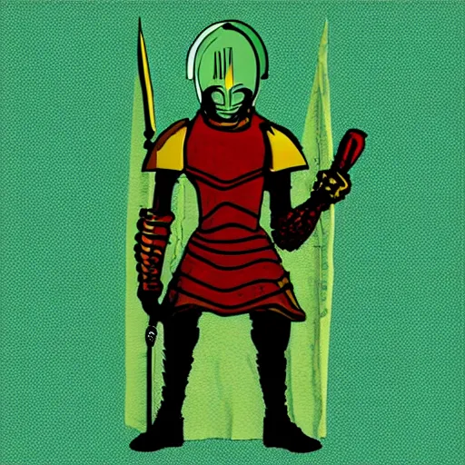 Prompt: Allen the Alien medieval armor, pop art style