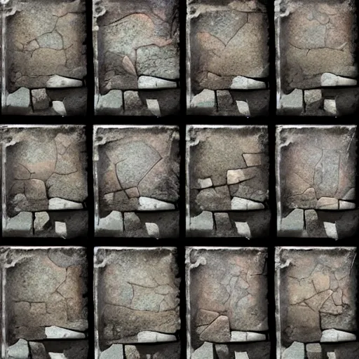 Image similar to digital hand painted dungeon rock tiles textures, digital art, fantasy, behance, pinterest, deviantart, artstation, design, rpg, detailed, digital art, incredible, digital painting