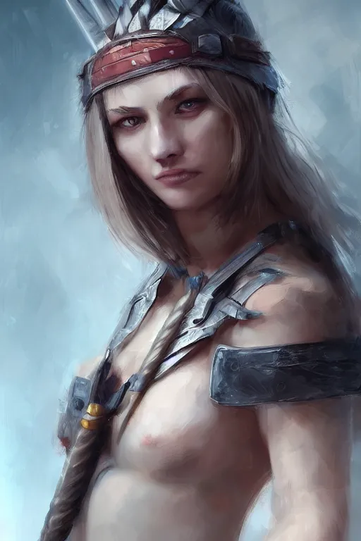 Image similar to portrait of a barbarian female, ultra sharp, very detailed, high quality focus by wlop