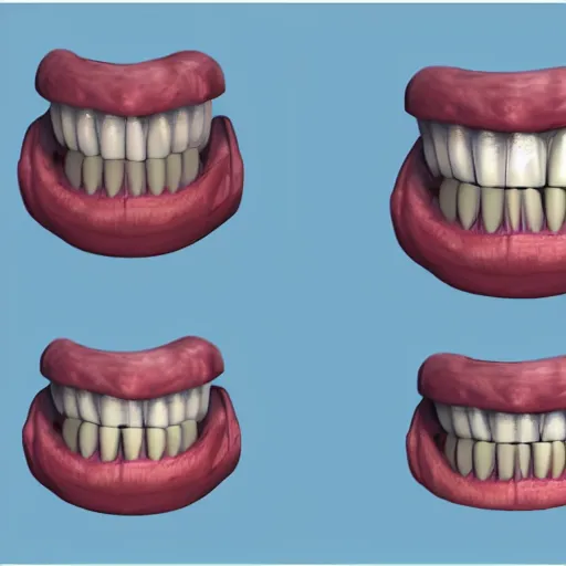 Image similar to poorly rendered 3 d set of teeth