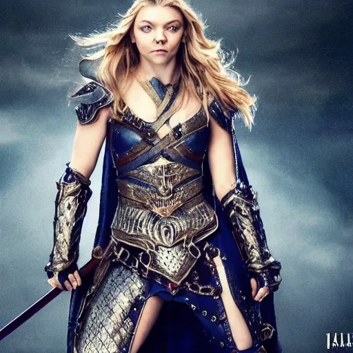 Image similar to natalie dormer as a warrior with sapphire encrusted armour