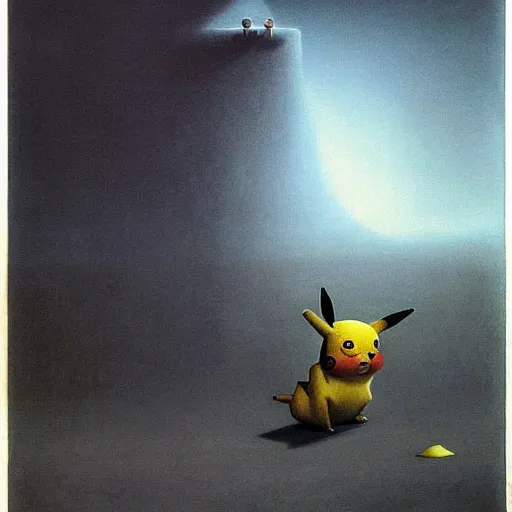 Image similar to a painting of Pikachu by zdzislaw beksinski