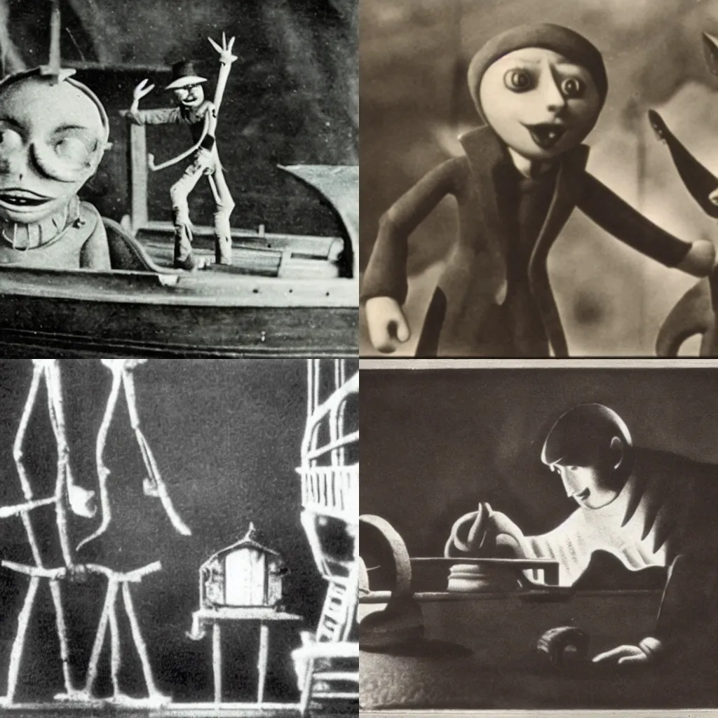 Prompt: still from The Steamboat Captain, Laika, stop-motion film (1924)