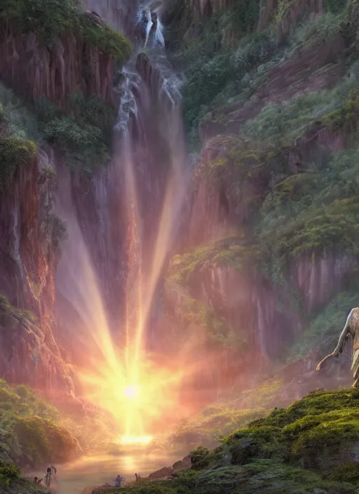 Image similar to an astral monk in lord of the rings scenery landscape, looking out at a vast lush valley at sunrise, big tibetan temple complex on a mountain in the distance, river, waterfall, god's rays, highly detailed, vivid color, cinematic lighting, perfect composition, 8 k, gustave dore, derek zabrocki, greg rutkowski, belsinski, octane render