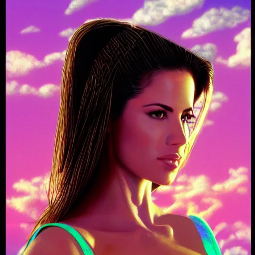Image similar to a highly detailed and realistic concept art of Kelly Monaco in a vaporwave artwork composition, Windows98 logo, 8k, intricate, pastel colors