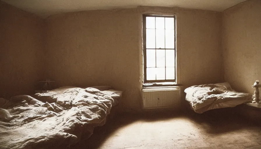 Image similar to interior of a bedroom in 1 9 9 9 stretching into the horizon, depth, liminal space, atmospheric, the backrooms, scp
