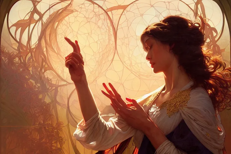 Image similar to the righteous hand of god, deep focus, intricate, elegant, highly detailed, digital painting, artstation, concept art, matte, sharp focus, illustration, art by artgerm and greg rutkowski and alphonse mucha