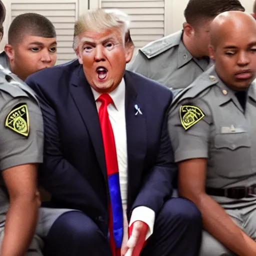 Image similar to donald trump in jail, realistic, shot on an iphone