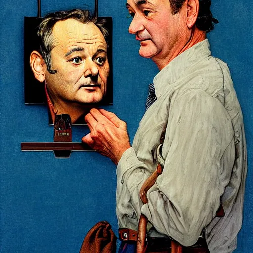 Prompt: Bill Murray painted by Norman Rockwell