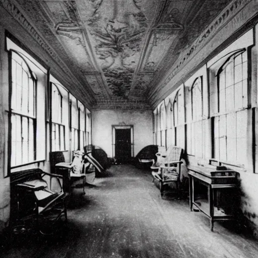 Image similar to insane asylum interior, 1910s