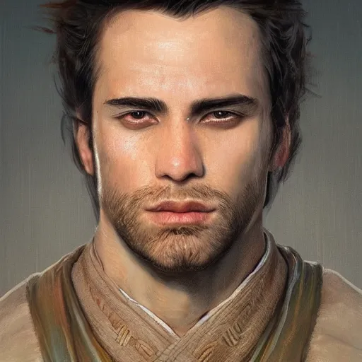 Image similar to a head - on detailed oil portrait of a round - faced male martial artist, by charlie bowater, lise deharme, wlop, trending on artstation, dungeon and dragons art, l critical role