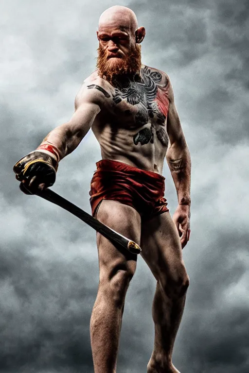 Prompt: connor mcgregor as kratos, 8 k, hdr, great light, gustave courbet, annie leibowitz