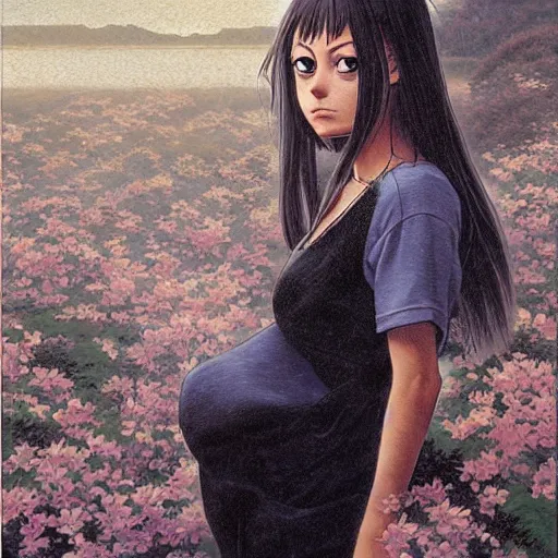 Prompt: anime mila kunis by by Hasui Kawase by Richard Schmid on canvas