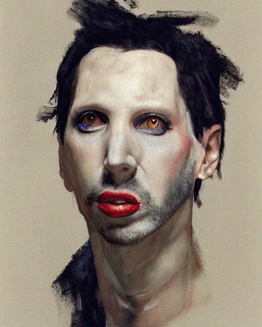 Image similar to portrait of marylin manson by greg rutkowski in the style of egon schiele