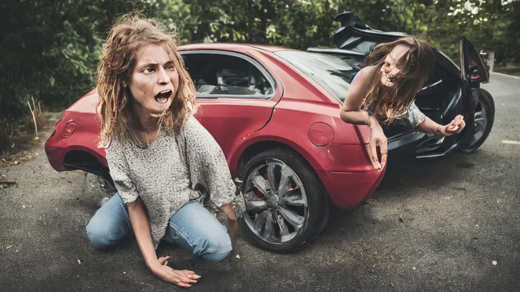 Image similar to woman eating a car