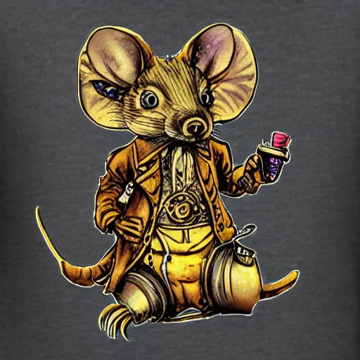 Prompt: steampunk rat, acid, 303, psychedelic