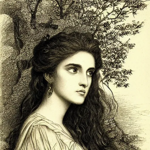 Prompt: portrait of a beautiful woman, high detail, illustration by Gustav Doré